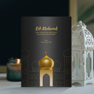 Elegant Black   Gold Dome Mosque Islamic Greeting Invitation