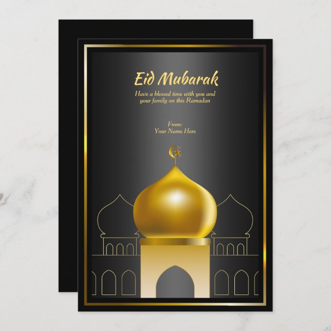 Elegant Black | Gold Dome Ramadan Greeting Card (Front/Back)