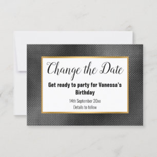 ELEGANT BLACK GOLD EMBOSSED CHANGE THE DATE RSVP CARD