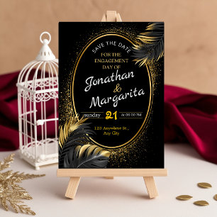 Elegant Black & Gold Engagement Card