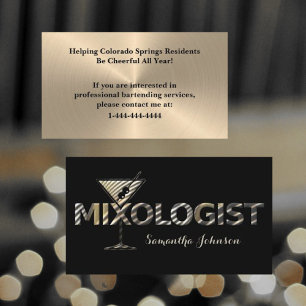 Elegant Black Gold Event Bartender Business Card