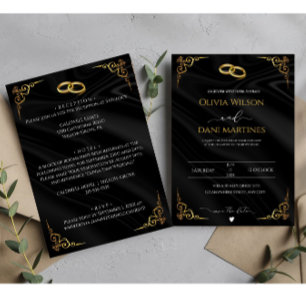 Elegant Black Gold Faux Foil Script Wedding  Invitation