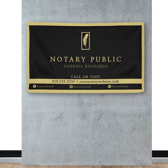 Elegant Black Gold Feather Logo Notary Event  Banner (Creator Uploaded)