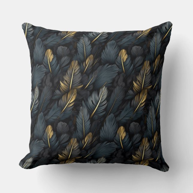 Elegant black gold feathers cushion (Front)