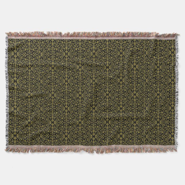 Elegant Black & Gold Filigree Throw Blanket (Front)