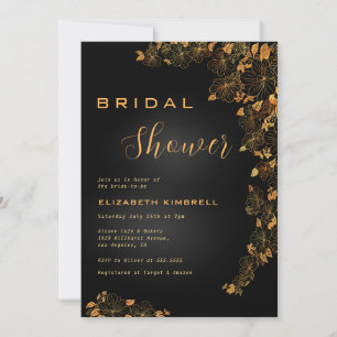 Elegant Black Gold Floral Bridal Shower Invita Invitation