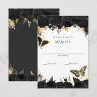 Elegant Black Gold Floral Butterflies Quinceanera