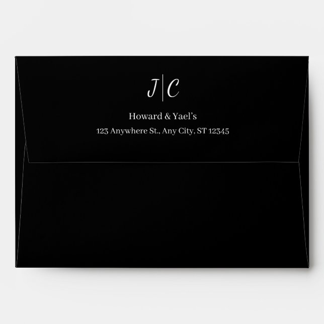 Elegant Black & Gold Floral Custom Monogram Design Envelope (Back (Top Flap))