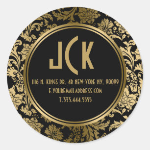 Elegant Black & Gold Floral Damasks 2 Pattern Classic Round Sticker