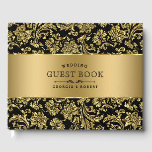 Elegant Black & Gold  Floral Damasks Guest Book