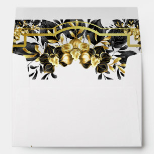 Elegant Black Gold Floral Geometric Wedding Envelope