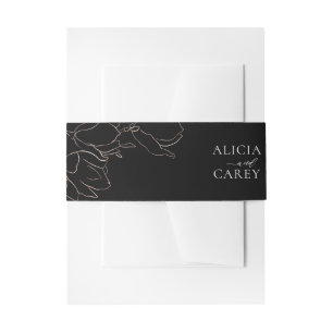Elegant Black Gold Floral Invitation Belly Band