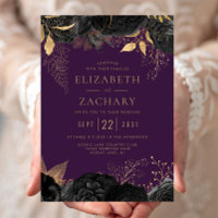 Elegant Black Gold Floral Purple Wedding