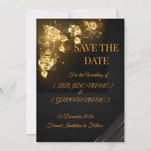 Elegant Black & Gold Floral Save the Date Card