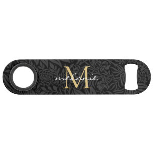 Elegant Black Gold Floral Script Monogram