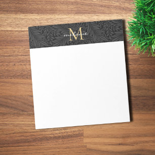 Elegant Black Gold Floral Script Monogram Notepad