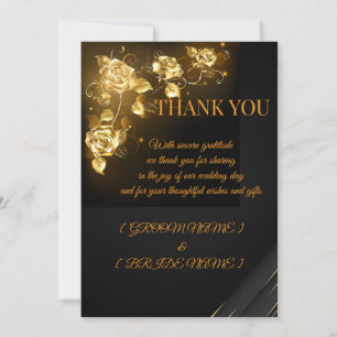 Elegant Black & Gold Floral Thank You Card