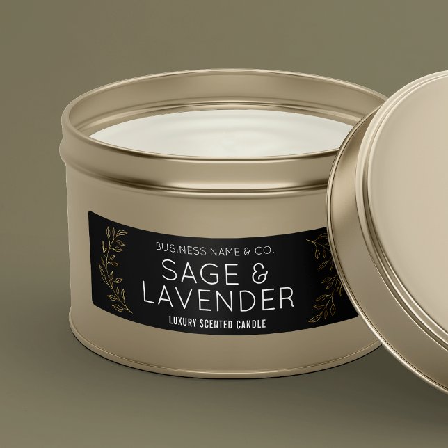 Elegant Black & Gold Floral Thin Product Jar Label (Elegant gold effect floral rectangle product label perfect - Use it horizontally or vertically)