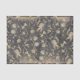 Elegant Black Gold Flowers Vine Handwriting  Tissue Paper