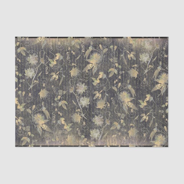 Elegant Black Gold Flowers Vine Handwriting  Tissue Paper (Front)