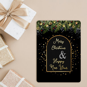 Elegant Black Gold Foil Christmas New Year Holiday Card