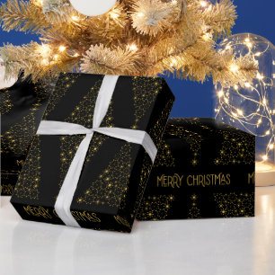Elegant Black Gold Foil Christmas Pine Tree Wrapping Paper