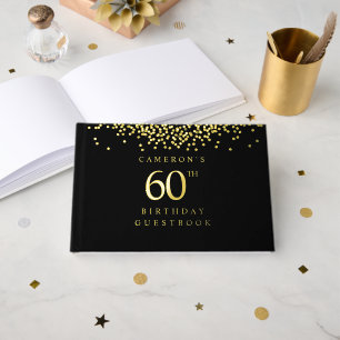 Elegant black gold foil Custom 60th birthday  Guest Book
