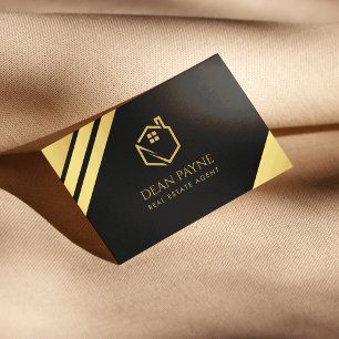 Elegant Black & Gold Foil Home Logo Real Estate Business Card