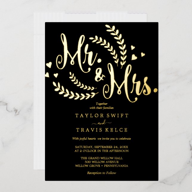 Elegant Black & Gold Foil Mr. & Mrs. Wedding  (Envelope)