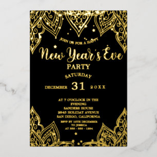 Elegant Black Gold Foil New Year's Eve Party