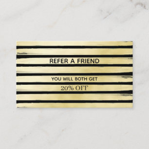 Elegant black gold foil paint striped professional referral card