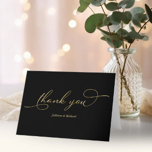 Elegant Black Gold Foil Script Thank You Card