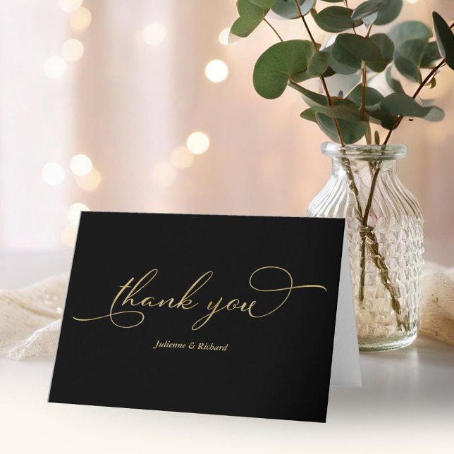 Elegant Black Gold Foil Script Thank You Card (Creator Uploaded)