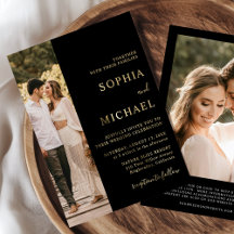 Elegant Black Gold Foil Two Photo QR Code Wedding