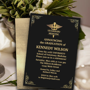 Elegant Black Gold foil Veterinary Medicine  Invitation