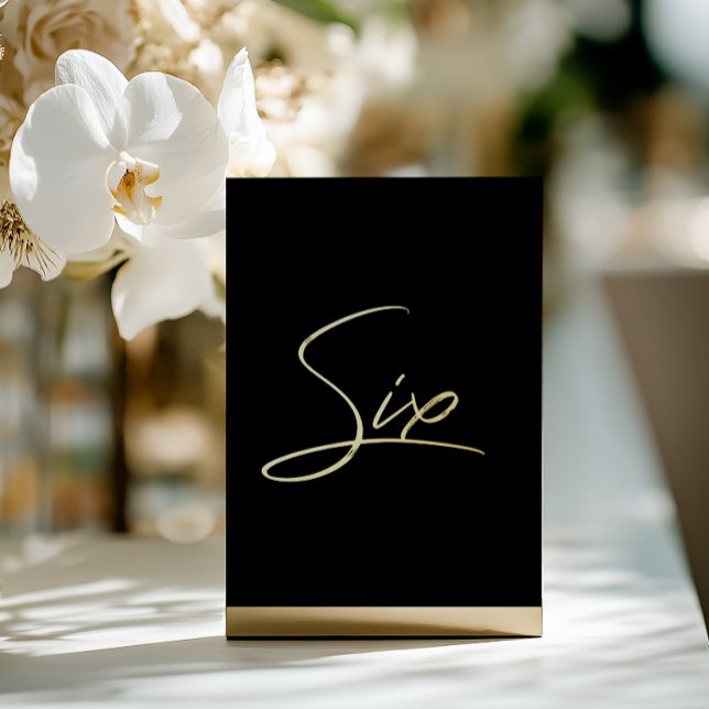 Elegant Black & Gold Foil Wedding Table Number (Elegant Black & Gold Foil Wedding Table Number. Please note: Metal block stand is not included. )