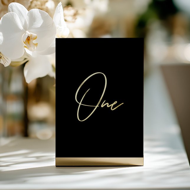 Elegant Black & Gold Foil Wedding Table Number (Elegant Black & Gold Foil Wedding Table Number. Please note: Metal block stand is not included. )