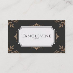 Elegant Black Gold Foliage Scallop Frame Classic Business Card