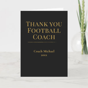 Elegant Black Gold Football Coach Team  Thank You Card