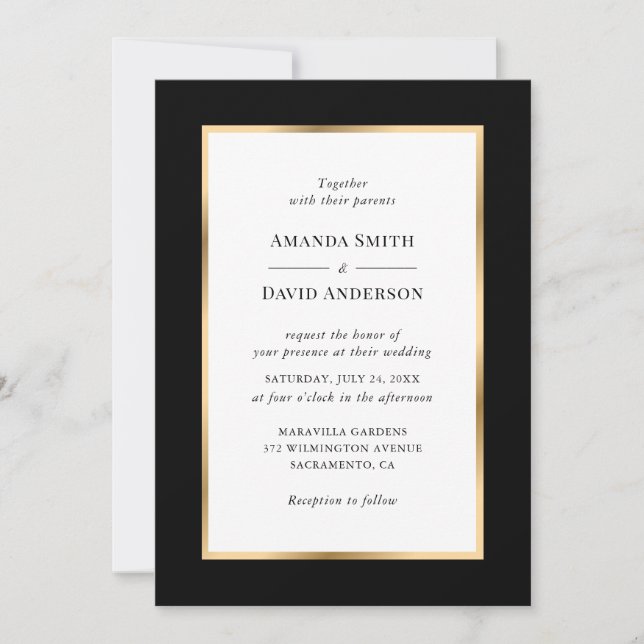 Elegant Black Gold Frame Wedding Invitation (Front)