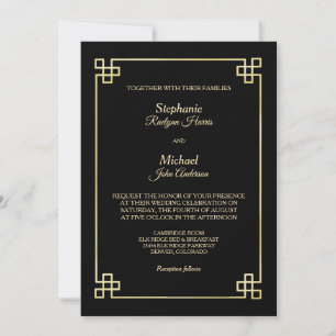 Elegant Black Gold Frame Wedding Invitation