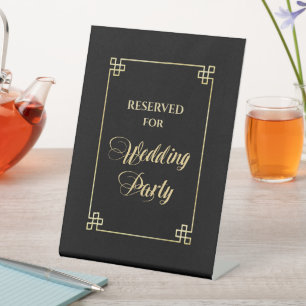 Elegant Black Gold Frame Wedding Party Reserved Pedestal Sign