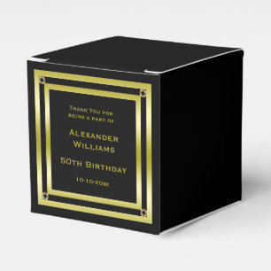 Elegant Black & Gold Framed 50th Birthday Favour Box
