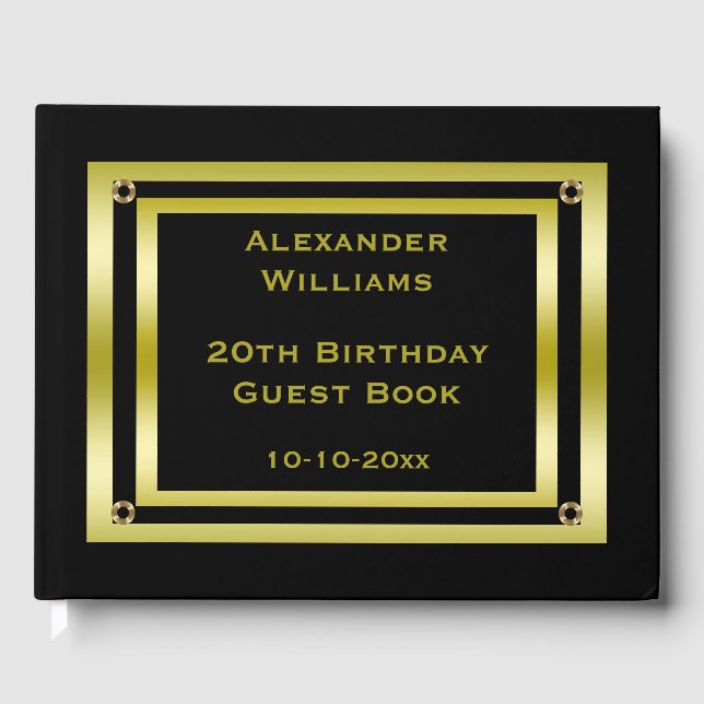 Elegant Black & Gold Framed Birthday Guest Book (Front)