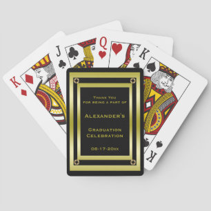 Elegant Black & Gold Framed Graduation Thank You Playing Cards