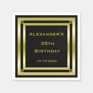 Elegant Black & Gold Framed Man's 35th Birthday Napkin