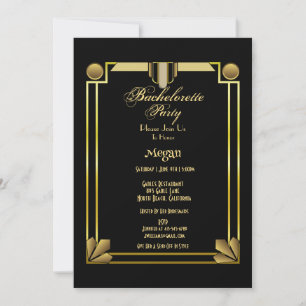 Elegant Black & Gold Gatsby Bachelorette Party  In Invitation