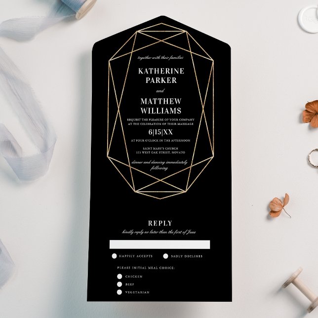 Elegant Black Gold Gem Wedding All In One All In One Invitation (Creator Uploaded)