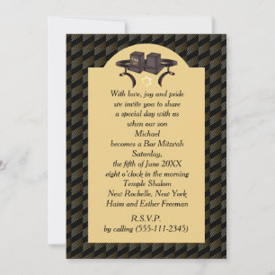 Elegant Black Gold Geometric Bar Mitzvah Tefillin Invitation