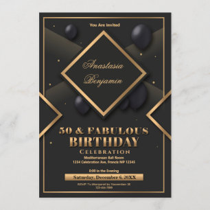 Elegant Black Gold Geometric Birthday Party Custom Invitation